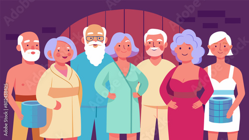 A group of centenarians all of whom regularly used the infrared sauna throughout their lives gather for a photoshoot to promote the benefits of sauna.