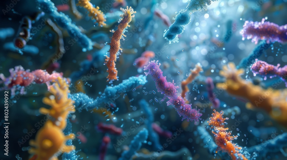3D rendering image depicting the evolutionary changes in chromosome number, structure, and organization across different species and taxa 3D rendering image depicting the evolutionary changes in chromosome number, structure, and organization across different species and taxa