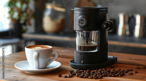 A barista-style coffee grinder and espresso cup, celebrating the art and ritual of coffee preparation
