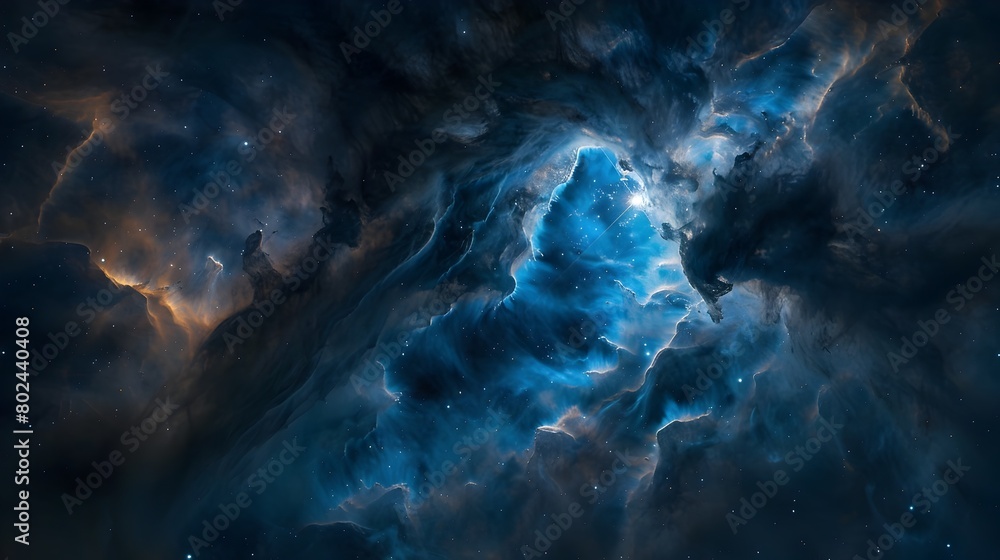 Obraz premium Blue Flame Nebula Swirling Cosmic Dance of Azure Illumination and Ethereal Celestial Wonders