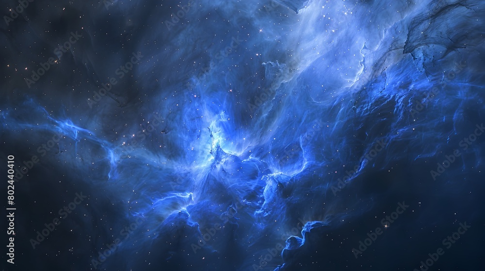 Mesmerizing Blue Cosmic Nebula with Swirling Wispy Clouds of Gas and Dust