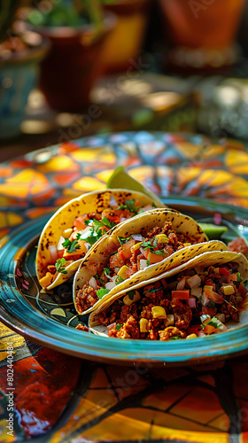 Taco, Bowl, Mexican-inspired, Vibrant fiesta scene, Photography, Backlights, Vignette