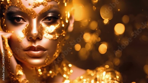 Woman in a golden mask. Fashion and cosmetics industry. Gnerated AI photo