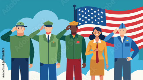 In a poignant display of patriotism these veterans salute the flag with pride and gratitude for the freedoms it represents.. Vector illustration