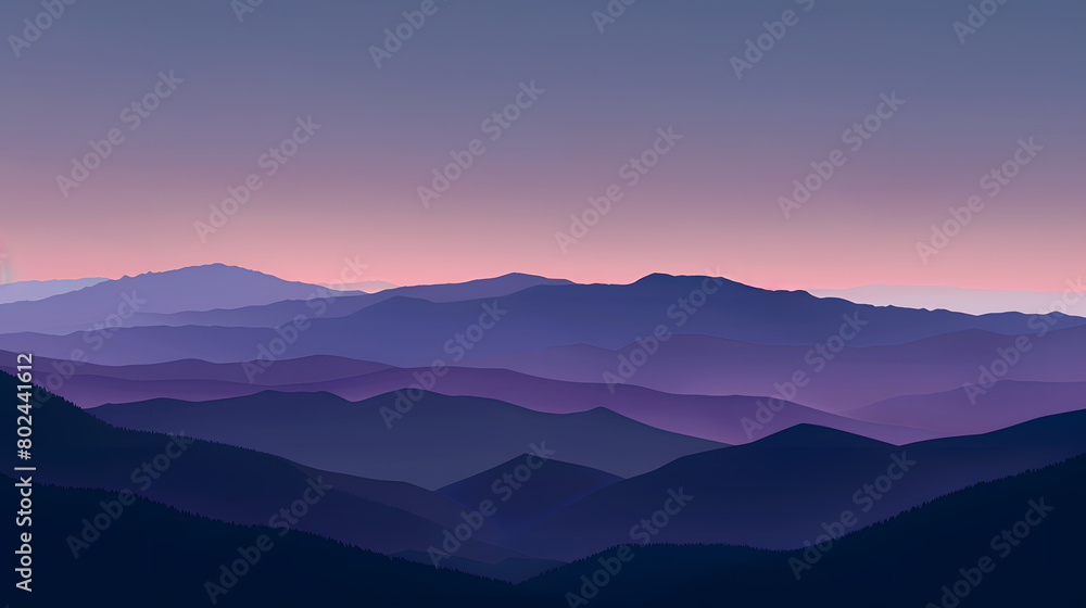 Fototapeta premium A silhouette of a mountain range against a dusky twilight sky, with a subtle gradient of deep dark grays and dark blues. The Last Glimmer of Sunlight Meets the Majesty of the Mountains.