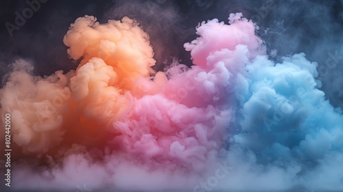 Abstract background illustration of colored floating liquid in blue, orange, and pink pastel colors.