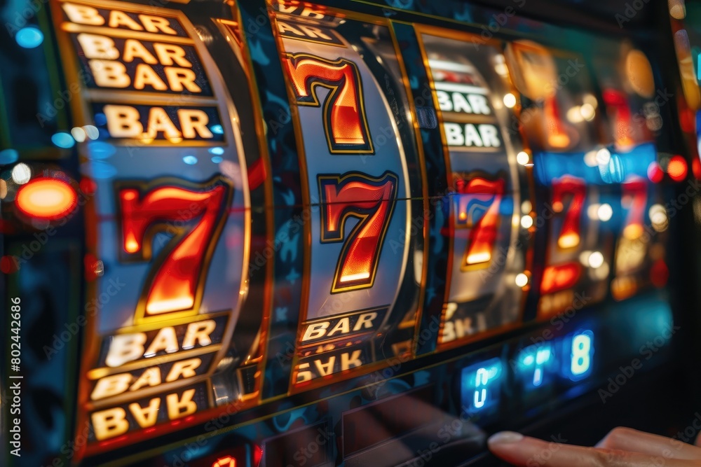 Vibrant slot machine with lucky sevens spinning Vibrant slot machine with lucky sevens spinning
