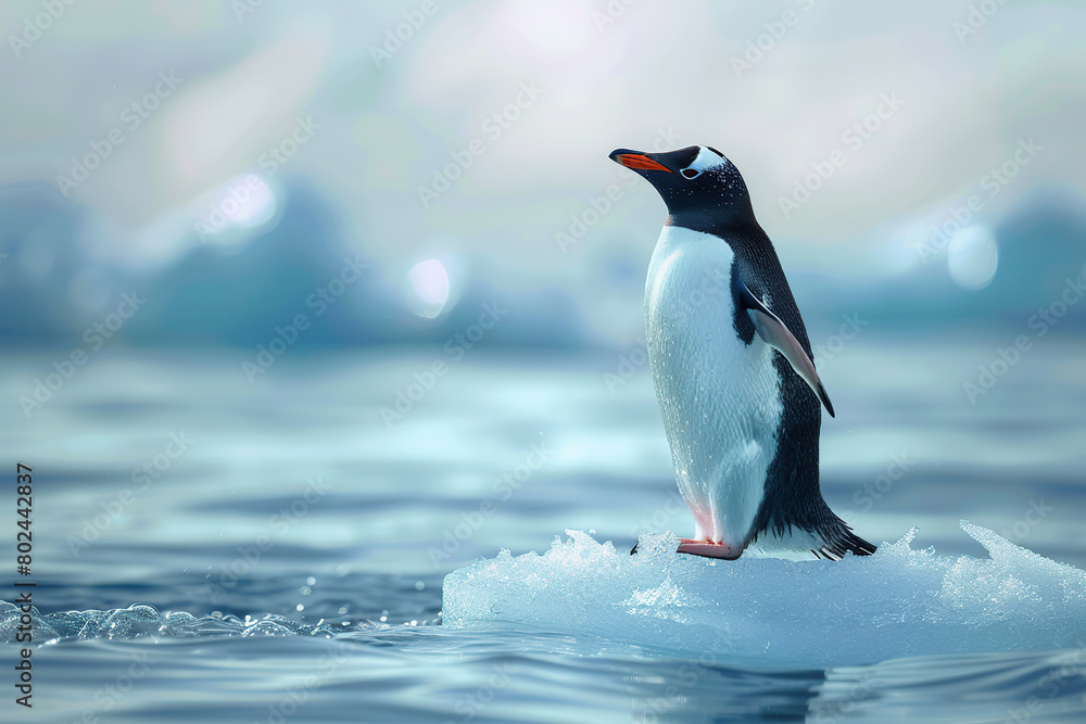 Obraz premium Penguin on a floe drifting through ocean