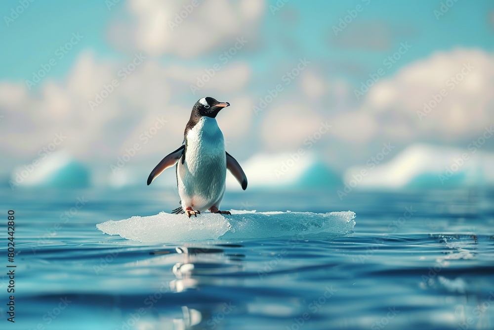 Fototapeta premium Penguin on a floe drifting through ocean
