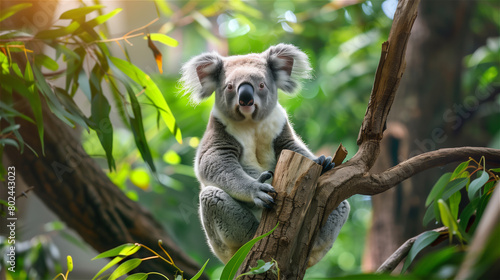 Obraz na płótnie Close up on koala bear sitting on eucalyptus tree. w salonie