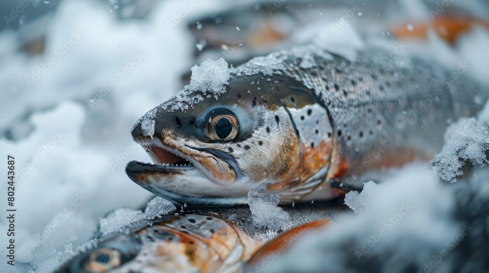 A captivating real-photo shot showcasing the natural allure and elegance of frozen seafood processing for global export A captivating real-photo shot showcasing the natural allure and elegance of frozen seafood processing for global export