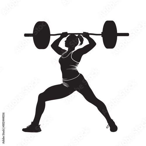 Vector silhouette of a weightlifting sports woman. Flat cutout icon