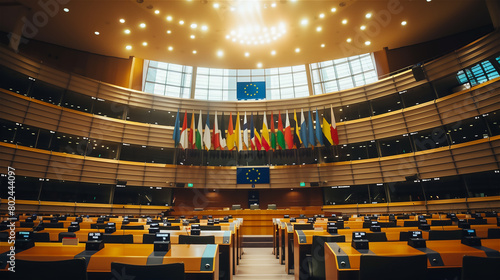 Obraz na płótnie Empty chairs in the conference room of the European Parliament, waiting for MEPs. w salonie