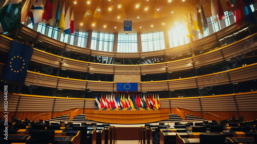 Obraz na płótnie Empty chairs in the conference room of the European Parliament, waiting for MEPs. w salonie