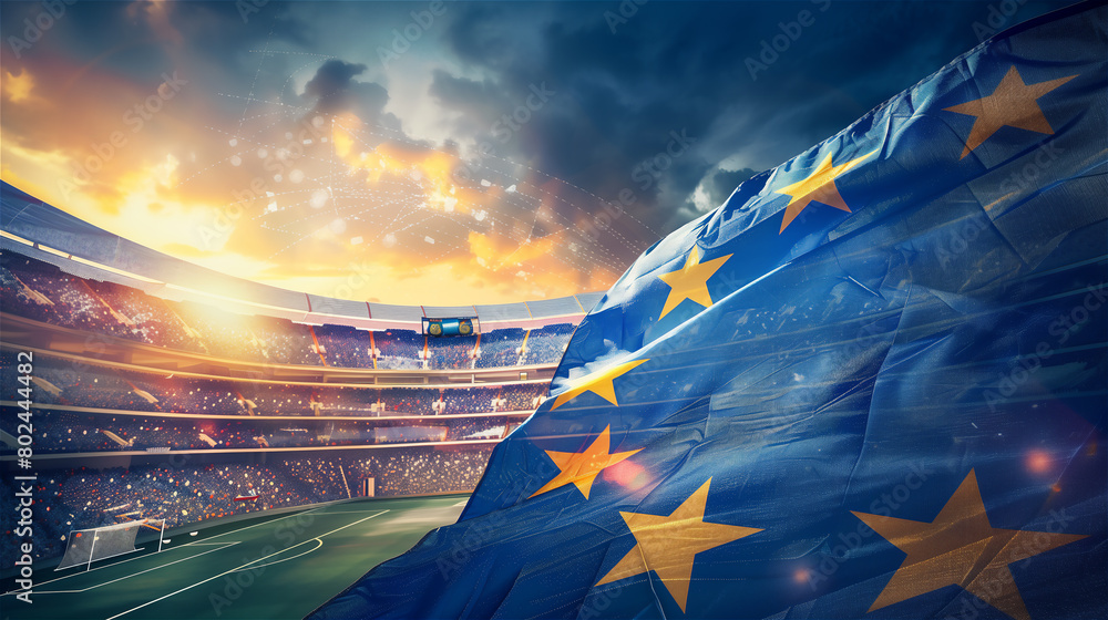 The European Union flag flies at the stadium where the Euro games are held.