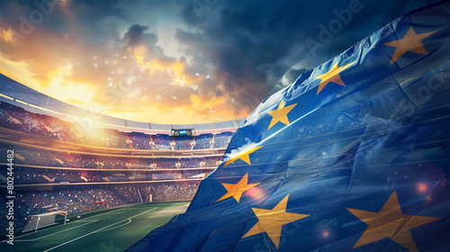 Obraz na płótnie The European Union flag flies at the stadium where the Euro games are held. w salonie