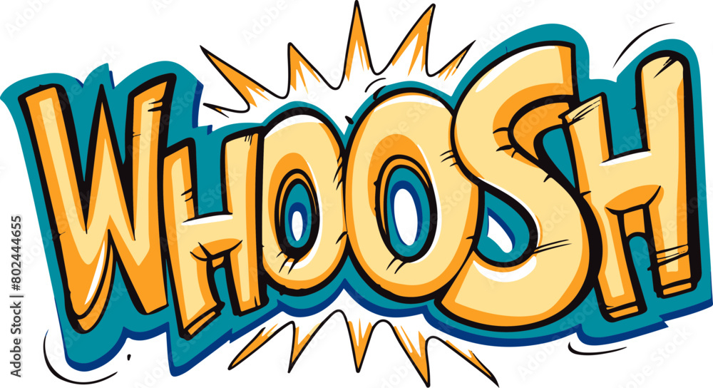 Dynamic 'WHOOSH' Comic Text Effect in Bright Colors