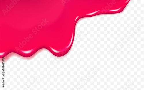 Flowing cherry or raspberries jam.Dripping pink caramel and sause. Slime vector texture or  paint drip or nail polish.