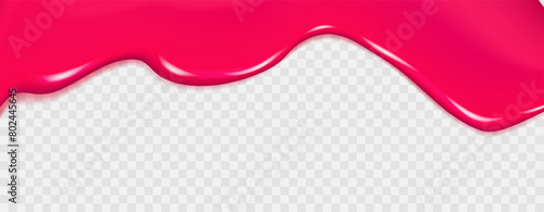 Flowing cherry or raspberries jam.Dripping pink caramel and sause. Slime vector texture or  paint drip or nail polish.
