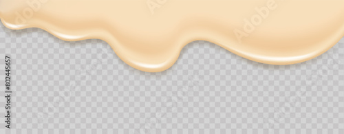 Flowing realistic liquid mayonnaise on transparent background.Spreading cheese, cream, milk, cream or yogurt.