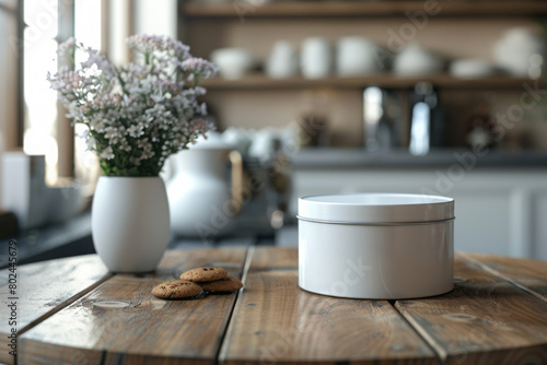 Wallpaper Mural White round container on a rustic kitchen table Torontodigital.ca