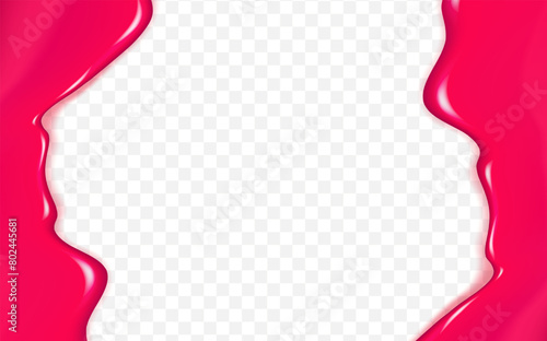 Flowing cherry or raspberries jam.Dripping pink caramel and sause. Slime vector texture or  paint drip or nail polish.