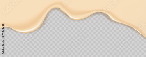 Flowing realistic liquid mayonnaise on transparent background.Spreading cheese, cream, milk, cream or yogurt.