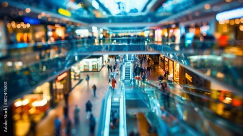 An shopping mall bustling with activity and visitors  blurred