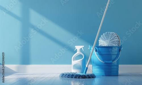 cleaning tools. Equipment for washing the floor and cleaning the house, Cleaning concept. photo