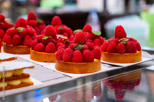Sweet cake red fruits and berries framboise tartlets with cream