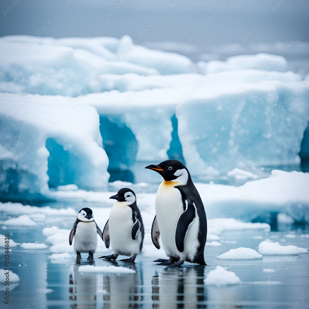 Obraz premium cute penguin family on an ice floe in the ocean