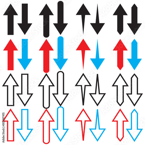 Up and down arrow icon set in generic style. Upward and downward concept