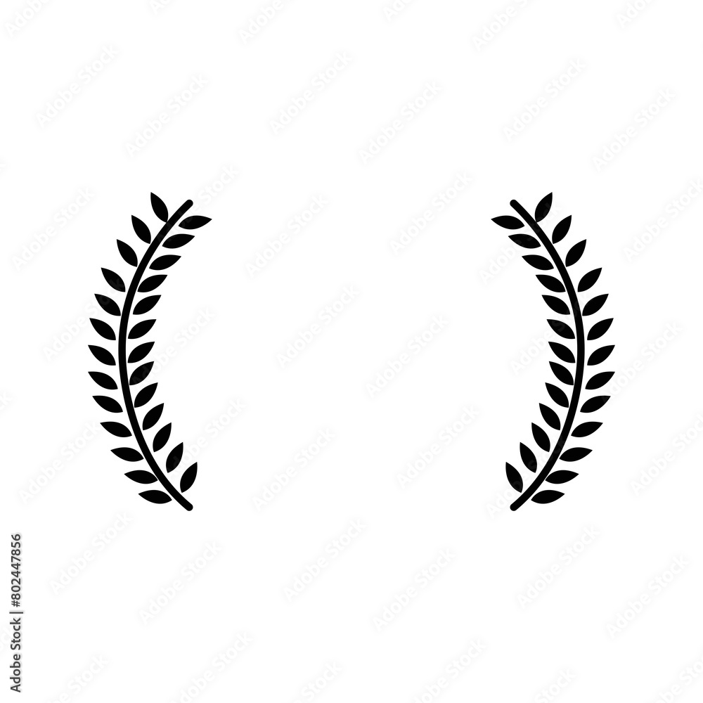 Laurel Wreaths Vector icon . Silhouette circular laurel foliate, wheat and oak wreaths depicting an award, achievement, heraldry, nobility .Collection of Emblem floral greek branch flat style stock