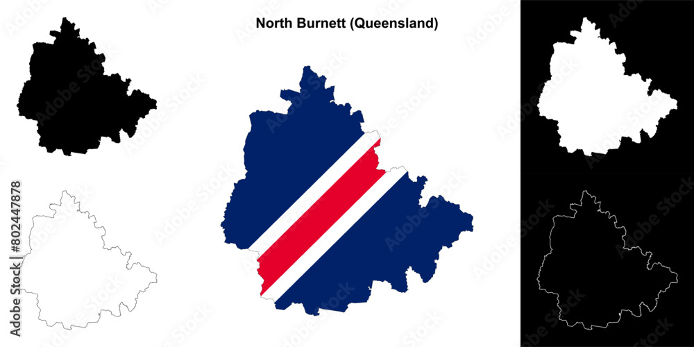 Fototapeta premium North Burnett blank outline map set