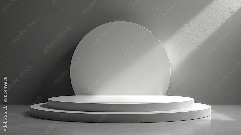 Sleek white circular podium for effective product showcasing, simple isolated background Sleek white circular podium for effective product showcasing, simple isolated background