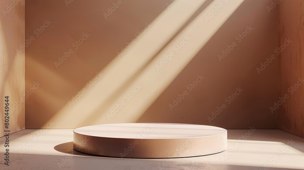 Sleek round podium on a solid color background, perfect for highlighting luxury products in a professional setting Sleek round podium on a solid color background, perfect for highlighting luxury products in a professional setting
