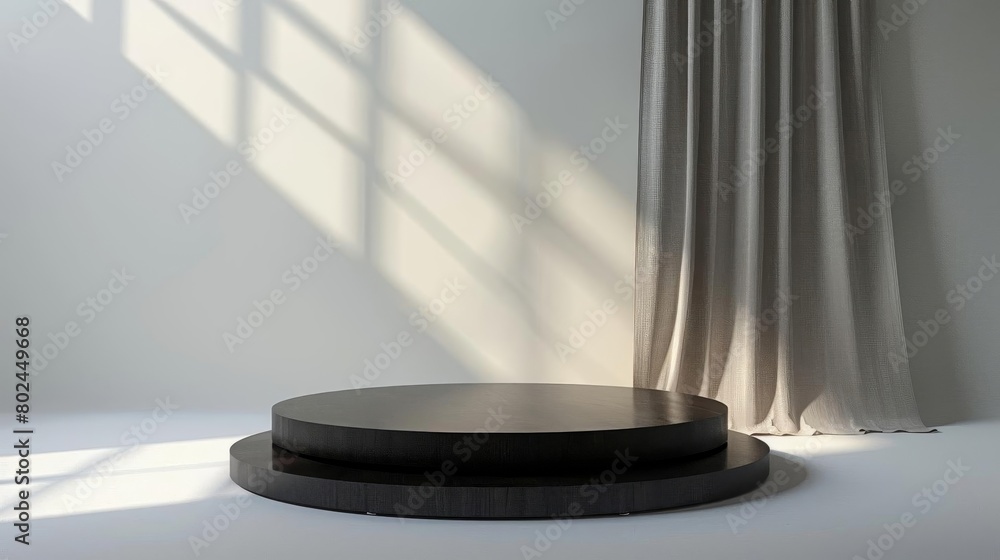 Sleek empty circular podium isolated on a stark white backdrop, designed for showcasing luxury goods and highend products Sleek empty circular podium isolated on a stark white backdrop, designed for showcasing luxury goods and highend products