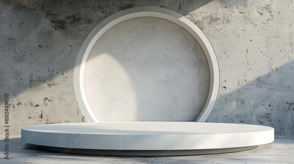 Simple white circular podium for clean and effective product presentations, isolated backdrop Simple white circular podium for clean and effective product presentations, isolated backdrop