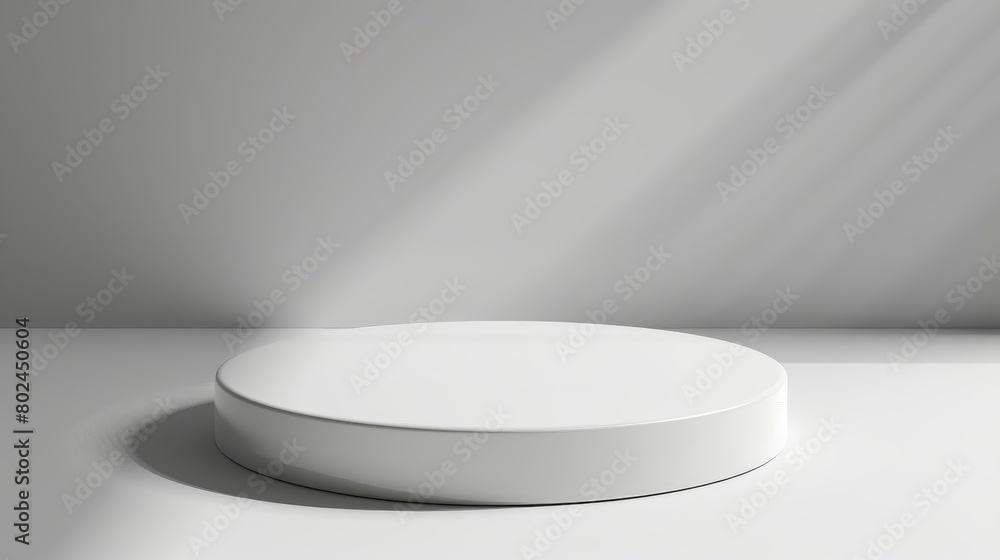 Modern white circular podium for highlighting products, sleek isolated background Modern white circular podium for highlighting products, sleek isolated background