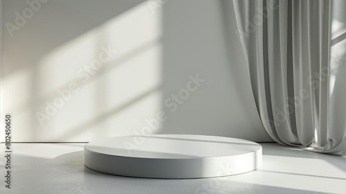 Modern round platform podium on a clean white background  perfect for highlighting new products in professional settings
