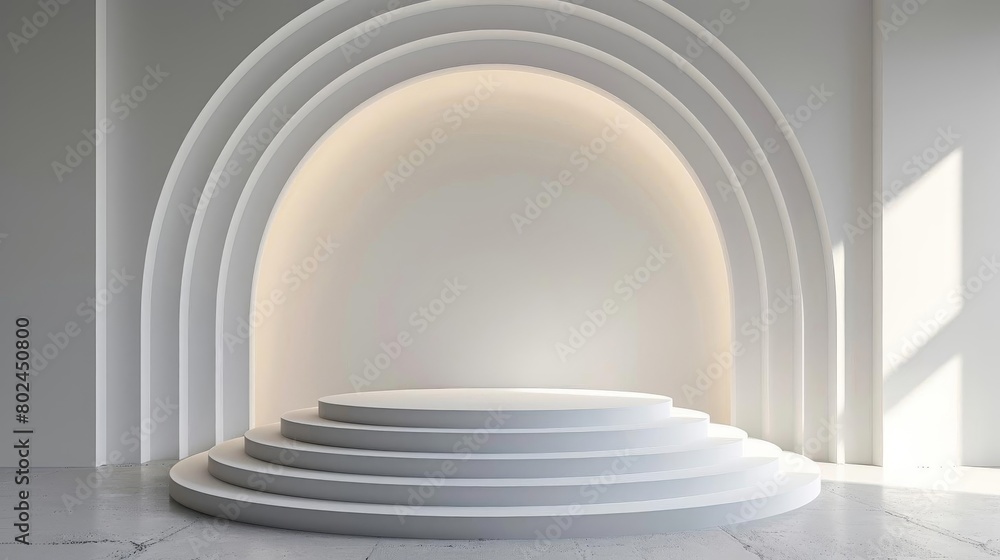 Minimalist circular white podium for product demos, perfect for an isolated setting Minimalist circular white podium for product demos, perfect for an isolated setting