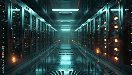 Hightech server room visualization, suitable for data center promotional materials or tech education workshops