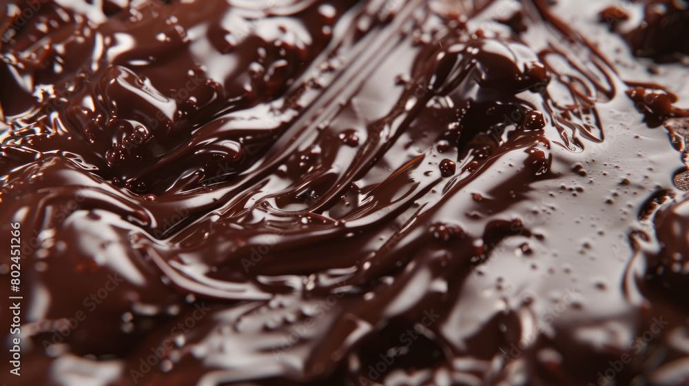 A close up view of a chocolate glaze melted to perfection on a cake. The glaze is smooth and shiny. A close up view of a chocolate glaze melted to perfection on a cake. The glaze is smooth and shiny.