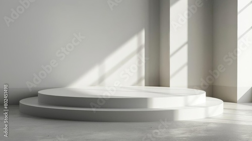 Elegant circular white podium, minimal style for showcasing highend products, isolated backdrop photo