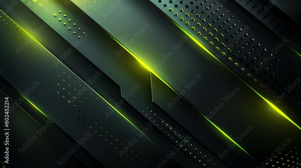 Black and lime green abstract background with diagonal lines and glowing elements, metallic textures, in the style of a tech-inspired design, minimalist style Black and lime green abstract background with diagonal lines and glowing elements, metallic textures, in the style of a tech-inspired design, minimalist style