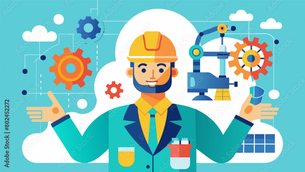 A neurodivergent engineer using their passion for mechanics and technology to design and construct groundbreaking machinery their creations shaping. Vector illustration A neurodivergent engineer using their passion for mechanics and technology to design and construct groundbreaking machinery their creations shaping. Vector illustration
