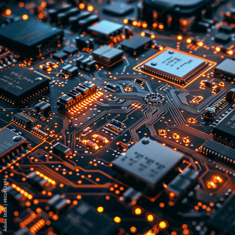 Closeup on the intricate circuit board of a mobile device, illustrating the components that enable seamless wireless communication , cinematic Closeup on the intricate circuit board of a mobile device, illustrating the components that enable seamless wireless communication , cinematic