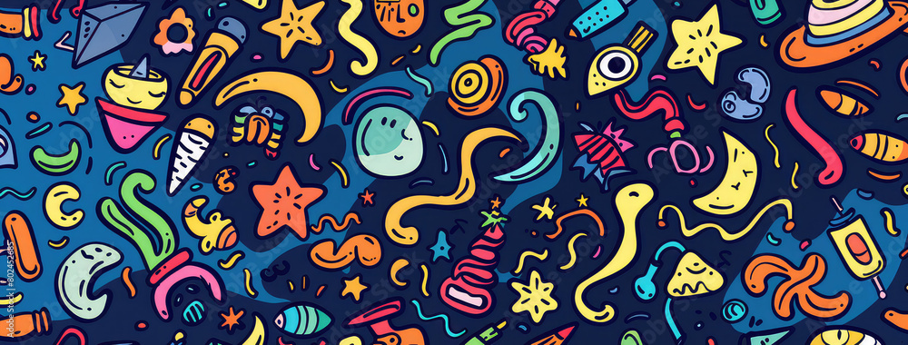 Doodle pattern with space and music elements Doodle pattern with space and music elements