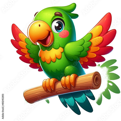 parrot on a branch vector cartoon illustration isolated on transparent background - Generative AI