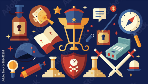A mystery room filled with artifacts and documents from the Revolutionary War challenging players to piece together the story and escape before its. Vector illustration